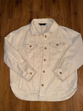 Cream Button-Front Shacket with Chest Pockets